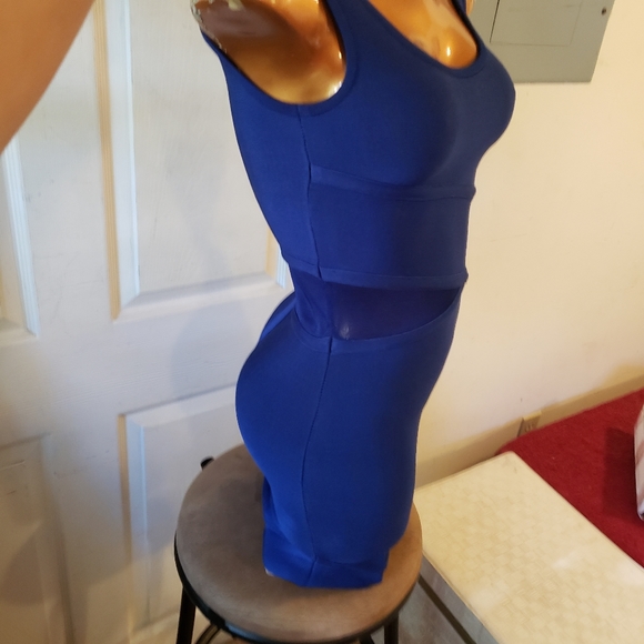 Bebe Y2k royal blue bodycon bandage dress with front mesh cutout XS - Picture 7 of 11